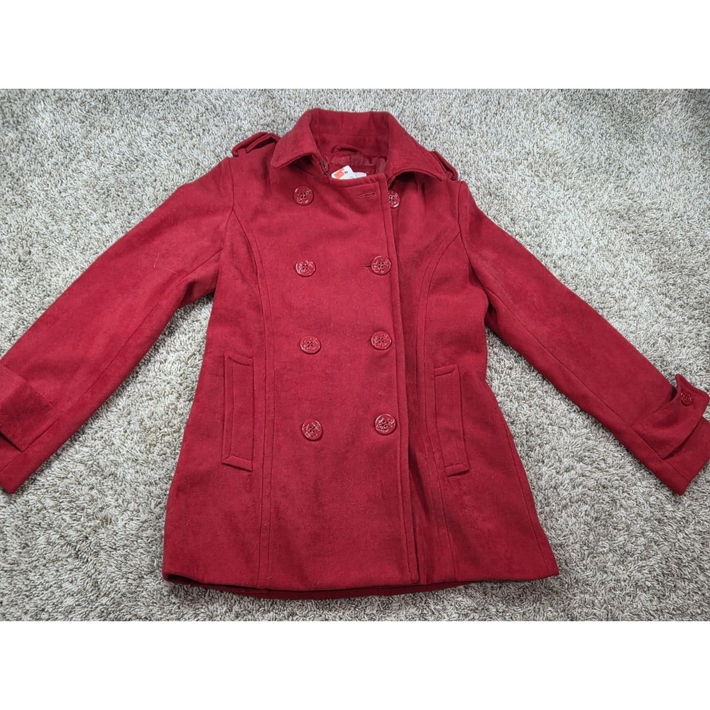 dELiA*s Women Devin Peacoat Red Wool Blend Y2K Retro Double Breasted Large...
